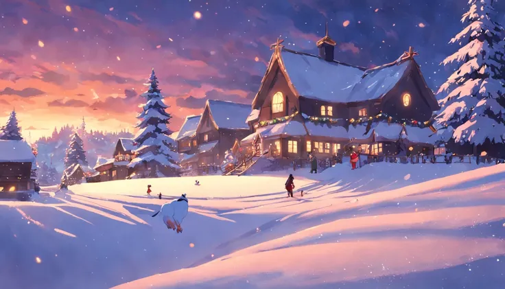 Christmas atmosphere，Hilariously，snowfield，nevando，cheerfulness，new year，Warm，reindeer，santa，cartoony