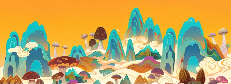 Cogumelos，psychedelic illustrations, psychedelic landscape, cogumelo trippy, Colorful illustration, mushroom city, jen bartel, psychedelics, retro psychedelic illustration, detailed digital illustration, Cogumelos, whimsical fantasy landscape art, whimsica...