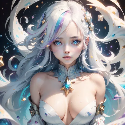 -((masterpiece)), (((best quality))), ((ultra-detailed)), ((illustration)),[realism light effect],shadow,(Fantasy style),(white background:1.6), simple background, (earth theme),(a cloak)[(hair focus,((1girl)),[(big slime hair): (cloud hair):0.3], (hair on...