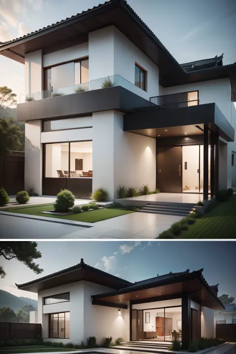 Renderings of the exterior of a modern Chinese villa