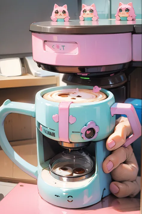 kawaiitech,pastel color, kawaii, cute colors ,scifi, coffee machine , mug , --auto --s2