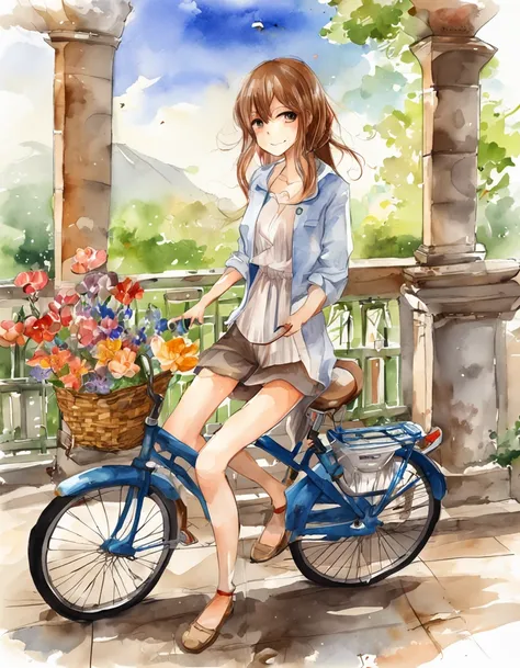 anime，hdr style，illustration，comfyui，nsfw，2.5d，comfy
A man pedals a bicycle， 1 woman sitting on a bicycle，They kiss in the wind，Bikes gallop along mountain roads，romantic couple，Petals are flying all over the sky，baiyun，Blue sky，Far Mountain