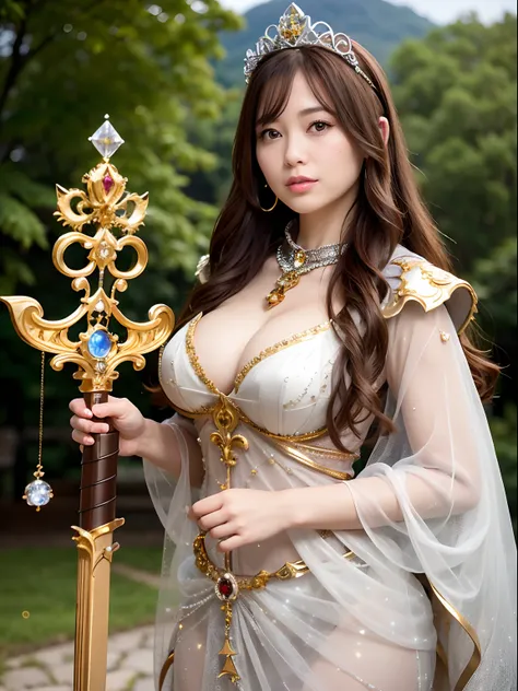 Professional , masterpiece、top-quality、photos realistic , depth of fields (Gemstone Silver Metal Body:1.9),(Matte Silver、Jewel Gold Weapon、(Gorgeous castle background)、(Jewel Metal Body:1.4),(Gorgeous Jewel Metal Weapons) , (Hold the detailed sword of the...