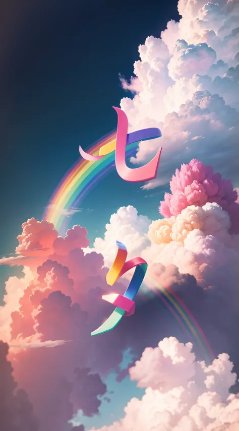 rainbow,masterpiece,best quality.pink cloudsbackground,