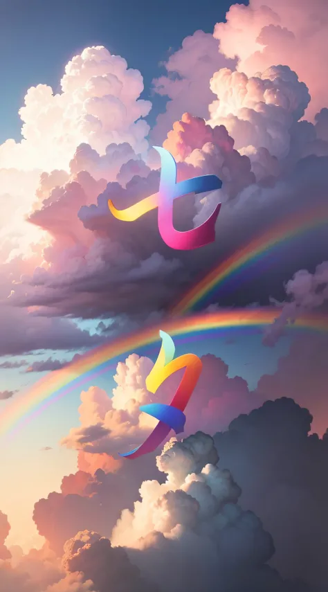 rainbow,masterpiece,best quality.pink cloudsbackground,