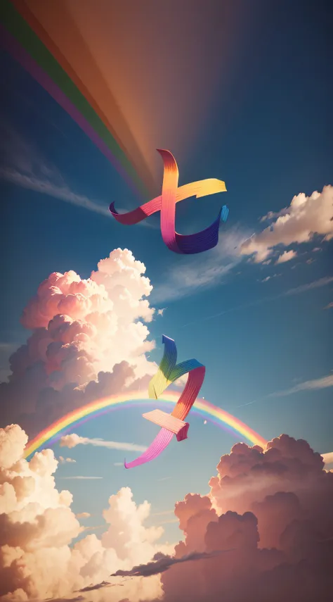 Rainbow,Masterpiece,Best quality.Pink cloud background,Light and shadow art