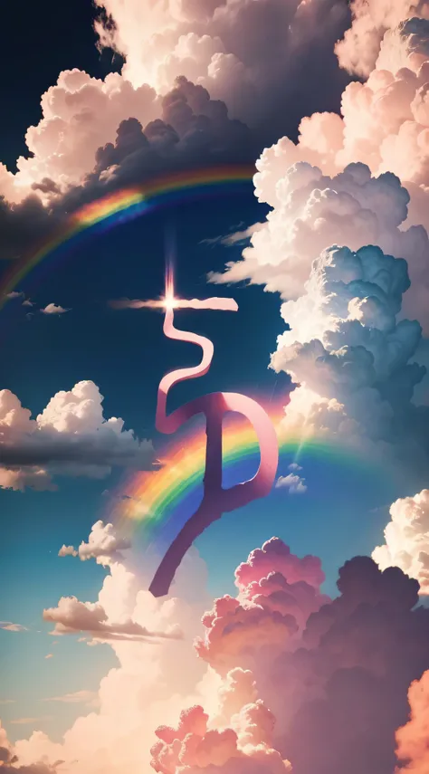 Rainbow,Masterpiece,Best quality.Pink cloud background,Light and shadow art