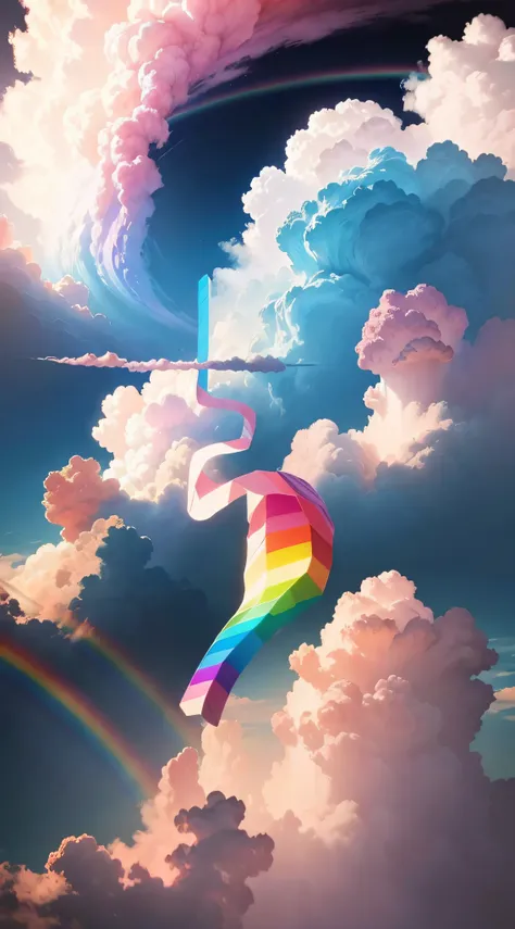 Rainbow,Masterpiece,Best quality.Pink cloud background,Light and shadow art