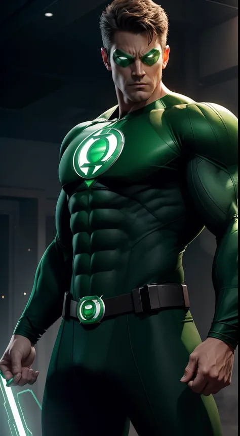 Subject: A photorealistic portrayal of Green Lantern, standing confidently with the power of the Green Lantern ring at his fingertips.
Type of Image: Photorealistic digital artwork capturing Green Lanterns heroic and determined presence.
Art Styles: Photor...