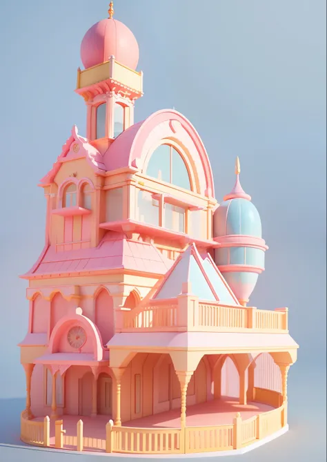 Pink tones，Pink and yellow castle，Clay effect，highly rendered,  3 d render even lit, arte renderizada, rendered lighting, Render in 3dmax, pre-rendered, 3 d rendered, a 3D render, fully rendered light to shadow, rendered image,An amusement park, well lit 3...