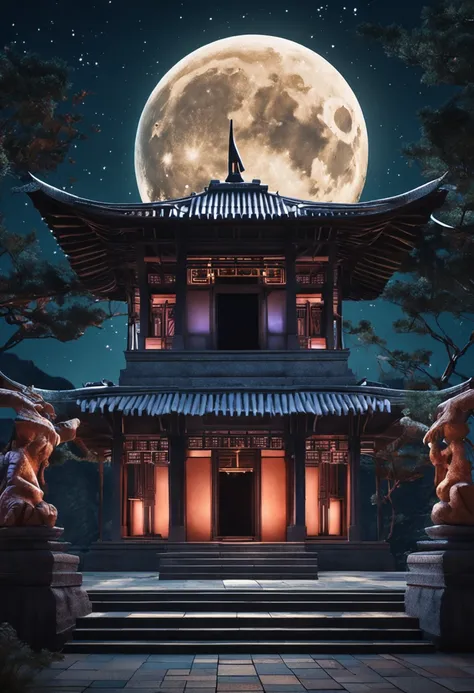 Moonlight An ancient temple Stars in the night sky A poet sits alone in a small pavilion in front of the temple