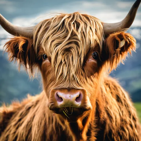 Highland cattle，Sunflowers are worn on their heads，