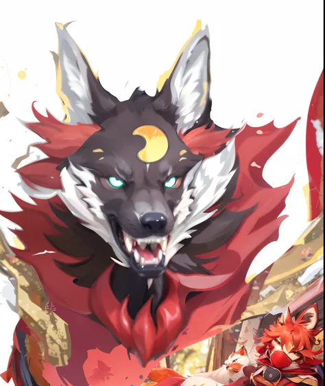 Anime characters with different colored eyes and red hair, onmyoji portrait, Onmyoji detailed art, fox nobushi, onmyoji, anthropomorphic wolf male, anthropomorphic wolf, zhongli from genshin impact, koda kazuma, anthropomorphic wolf, with kitsune mask, ext...