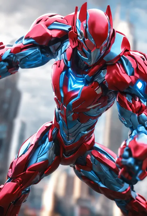 a close up of a person in a red and blue suit, Ultraman, ultra hyper-detailed, detailled image, hero action pose, battle action pose, ultra mega detailed, full body action pose, full bodyesbian!! Dynamic Action Pose, super super dynamic dynamic pose, compl...