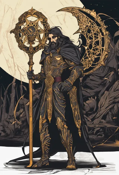 there is a black and gold clock on a pole on a white background, wizard magic staff, draconic staff, scepter, magic staff, magic wooden staff, bone scepter, intricate fantasy spear, long trunk holding a wand, glowing draconic staff, wooden staff, metallic ...