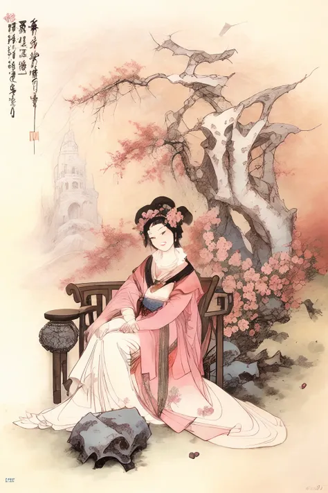 Masterpiece, Best quality,(full bodyesbian:1.3), Solo,China drawing beautiful face and eyes details of a Chinese girl,Sit sideways on the crane chair，Take a peach in your hand,
Perfect skin,make happy expressions,Gorgeous,Pure,light make-up,Jade jewelry,ha...