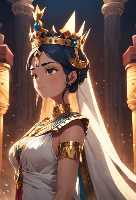 poster of a Egyptian Queen in regal dress and crown, digital art inspired by Simon de Vlieger, trending on pexels, digital art, celebrating a queen being crowned, picture of the year, netflix series, game of the year, official, Queen Cleopatra, highly deta...