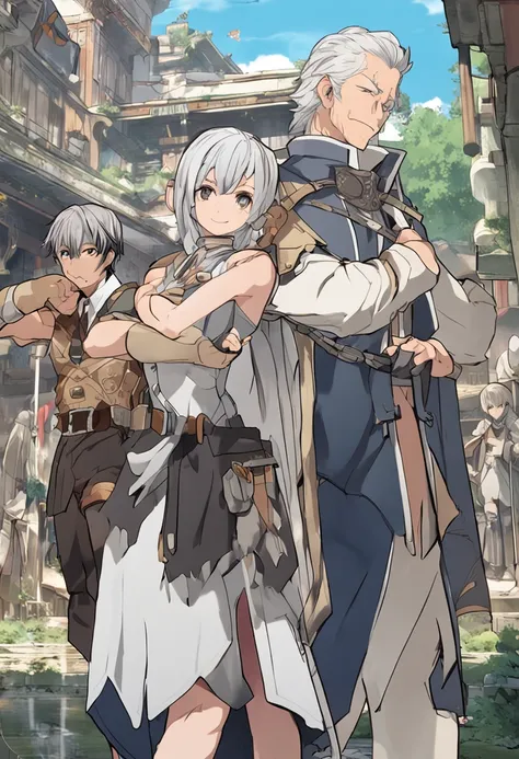 Anime characters with short silver-gray hair and blonde eyes standing in front of the adventurers guild, Best anime 4k konachan wallpaper, Tall anime guy, Silver-gray hair, , Anime art wallpaper 4k, Anime art wallpaper 4 K, Key anime art, , 4K manga wallpa...