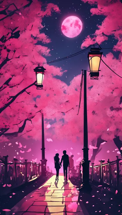 The parameters are original,4K,petals,lantern,Night,Sky background,Pink,Ink pen, Tanabata，A couple of lovers, Bad picture - hot - 75V, EasyNegative,