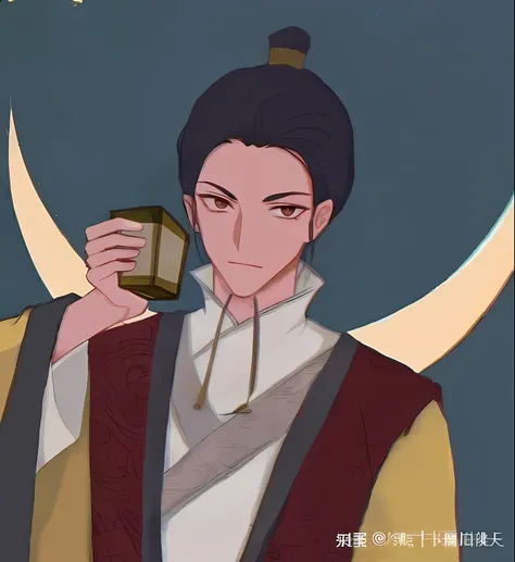 A man dressed in traditional Chinese clothing holds a wine glass，despot