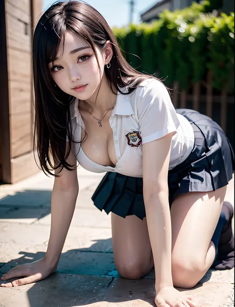 nsfw, ((all-fours))、(open thigh)， (angle from above)、shot alone、((((very beautiful pubic area ))))、(17-year-old beautiful girl)p...