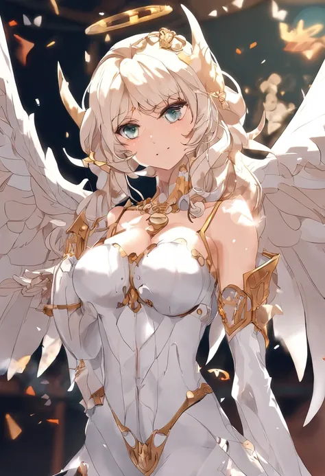 (Daisaku), (Need), (Super meticulous), (full bodyesbian: 1.2), (soio), two twins with breasts, one blonde and the other with white hair dressed in angel costumes and have beautiful white wings