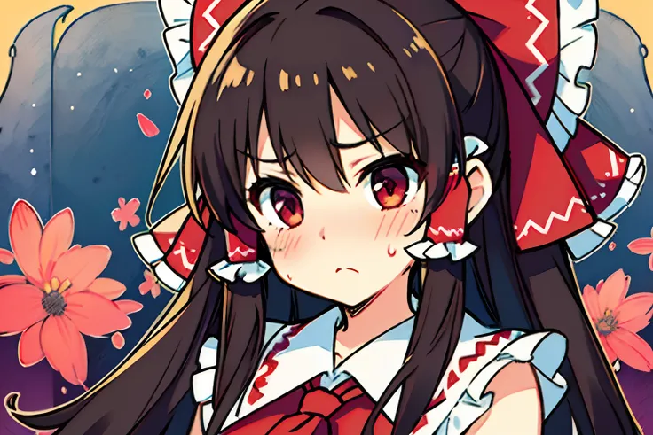 (reimu hakurei)、Petite、One girl、blushed face、saddened、close range