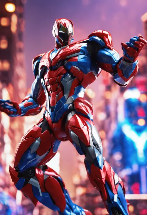 a close up of a person in a red and blue suit, Ultraman, ultra hyper-detailed, detailled image, hero action pose, battle action pose, ultra mega detailed, full body action pose, full bodyesbian!! Dynamic Action Pose, super super dynamic dynamic pose, compl...