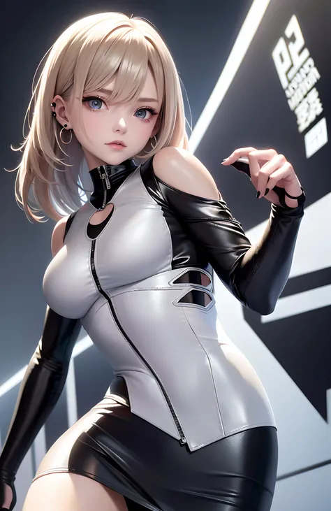 optimum，tmasterpiece，A high resolution，best qualtiy，hyper HD，super detailing，Award-Awarded，16k，独奏，（The upper part of the body），anatomy correct，Beautiful cyberpunk girl，cute  face，，Gradient Beige Hair，Hairline，（（Scarlet eyes）），long eyelasher，Hanging eye cor...