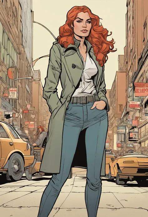 Close-up of people in trench coats and jeans, official character art, official character illustration, adam hughes, character art closeup, Women researchers, full body portrait of jean grey, detailed character art, detailed character portrait, Comic book c...