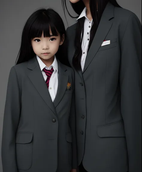 Small Girl Wearing a gray blazer uniform