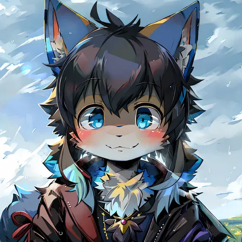 Anime - style image of a cat with blue eyes and a black coat, fursona art, furry character portrait, very very beautiful furry art, fursona furry art commission, fursona commission, fursona!!!!, furry fursona, portrait of an anthro fox, anthro portrait, Fu...