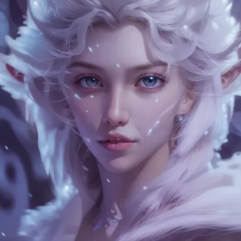 close up de um anime realista de uma mulher druida de gelo, guia pela montanha, estilo fantasia, dynamic lighting, tempo frio