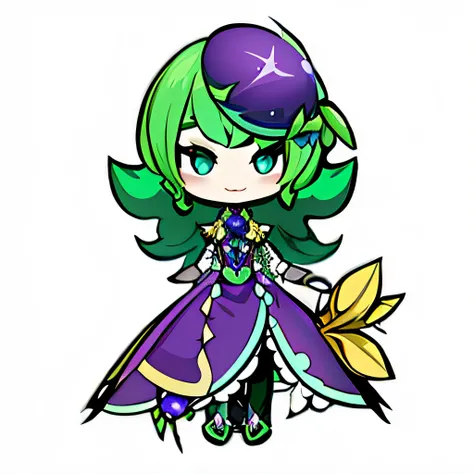 Cartoon image of a green-haired girl in a purple dress, forest dryad, cute forest creature, character art of maple story, tchibi, discord pfp, Dryad, chibi monster girl, ent treant dryad, forest fae, snake skin armor forest dryad, beautiful elegant dryad, ...