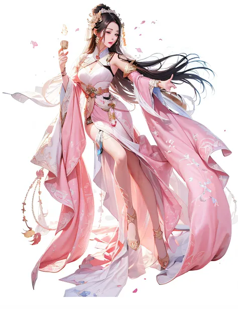 1girl in a red long dress with flowing hair, a beautiful fantasy empress, spuer beauty,inspired by lan ying, full body xianxia, ...