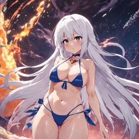 bikini，White hair, anime，gigantic bosom