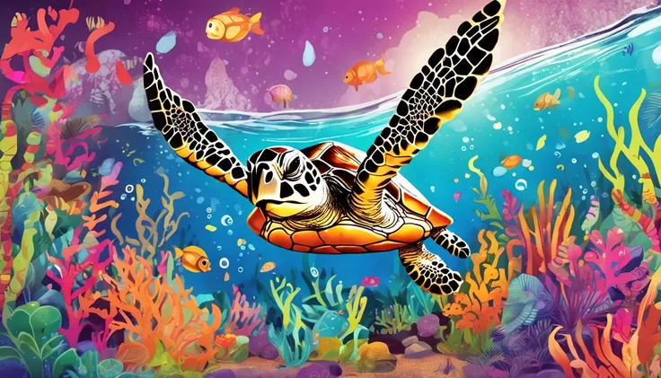 card frame　sea turtle　Irridescent color　colourfull　designs