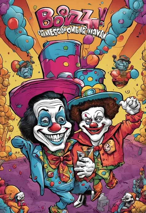 A Garbage Pail Kids-style cartoon drawing of Bozo The Clown and Svengoolie as inseparable best friends.