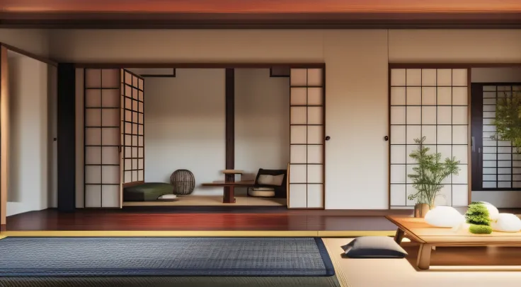 generate an artistic visualization of a japandi-inspired living room, seamlessly merging japanese zen aesthetics with scandinavi...