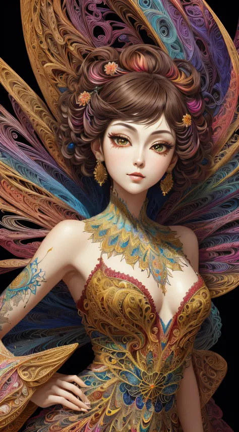 (masterpiece, top quality, best quality, official art, beautiful and aesthetic:1.2), (1girl:1.3), extremely detailed,(fractal art:1.2),colorful,highest detailed,(zentangle:1.2), (dynamic pose), (abstract background:1.5), (treditional dress:1.2), (shiny ski...