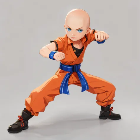 A boy with，bald-headed，shoun，Master，combats