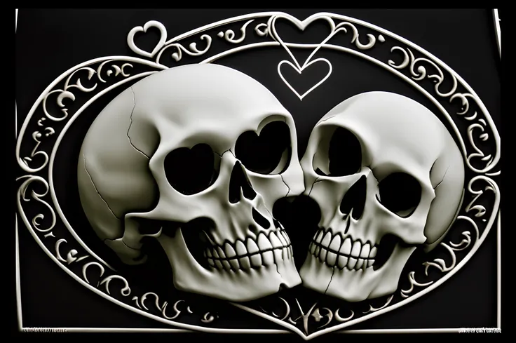 a closeup of a skull making a heart with the hands, gothic harts, ((skull)), death skull, Skelleton, ( ( ( esqueleto ) ) ), skull like, face do esqueleto, Ceifador da Noite!!!!, morte maligna, Horror lovecratftian, gothic harts, esqueleto, skull head, lo g...