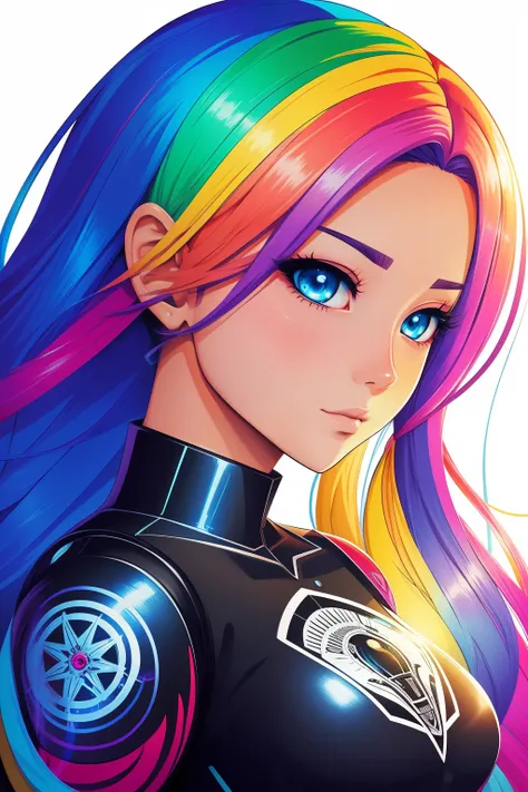 Brightly colored portrait of a beautiful Brazilian robot woman, in digital illustration style, Pintura digital en color, Arte de pintura de dibujos animados digitales, arte digital. Colorful comic, Pintura digital vibrante, Pintura digital de dibujos anima...