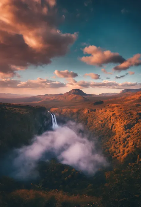 scenery, outdoor, sky, cloud, day, no humans, mountain, panorama, water, tree, blue sky, waterfall, cliff, nature, lake, river, cloudy sky