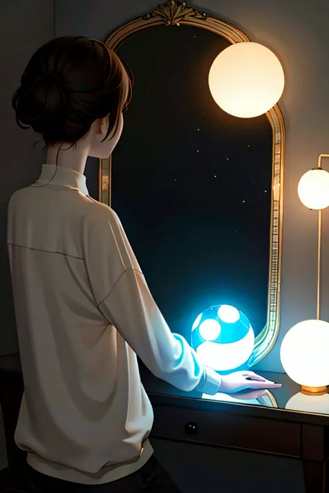 A small ball that glows in the night，And a mirror，The little ball of light has its own ideas，Will move on its own。People and balls can interact with each other