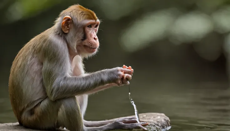 A monkey fishing for the moon in the water