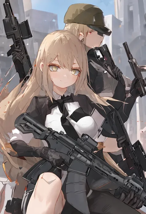 Close-up of a man holding a gun and wearing a uniform, Female protagonist 👀 :8, Fine details. Girl Front, ( ( concept art of character ) ), hints of yayoi kasuma, Female protagonist, girls frontline style, from girls frontline, Girls Frontline CG, Style ga...