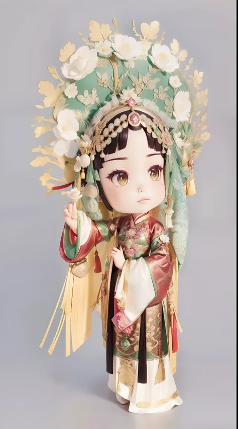 a drawing of a chibi woman in a green dress, palace ， a girl in hanfu, chinese costume, queen of the sea mu yanling, hanfu, chin...