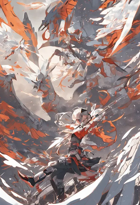 (light_Smile:1.2),Viola、mountain ranges、The dragon、Near future、ciber、sea of clouds、the morning sun、wanting、grand、(1womanl:1.2),Giant Swing、Fly over the mountains,)devastated,Shining Weapon,Dynamic Angle, Splash Art, [(Art Book: Art Book: Art Book. Art Book...