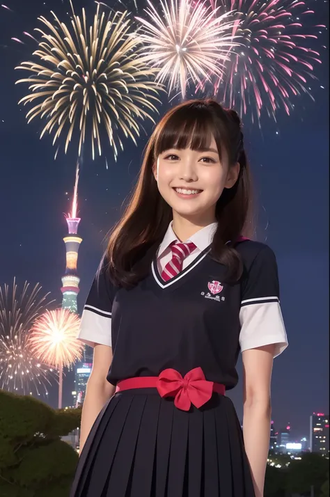 A smile、hi-school girl、校服、While doing fireworks、mare、Tokyo Skytree、cherry trees